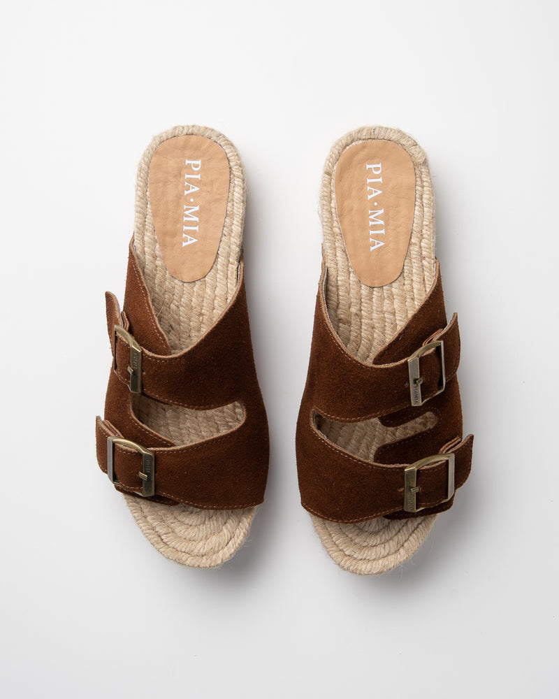 Tobacco Buckle double strap sandals